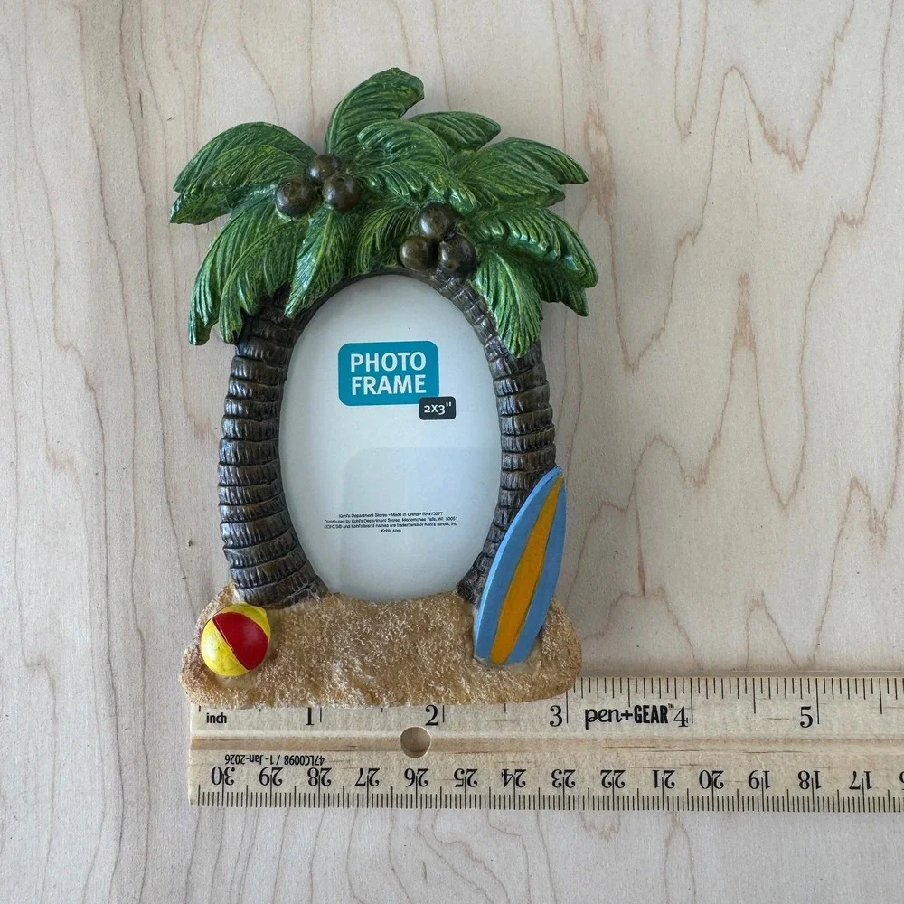 Kohls Beach Scene Palm Tree Surfboard Beach Ball 2x3 Ceramic Photo Frame NEW